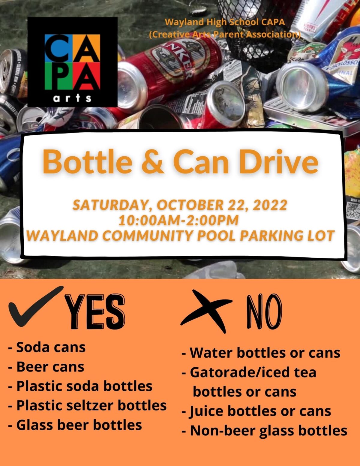 Bottle & Can Drive – Saturday, October 22nd