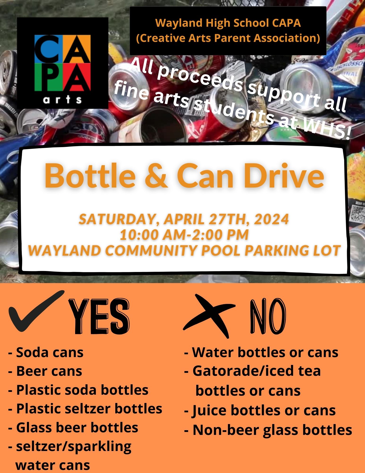 The CAPA Bottle and Can Drive – Saturday, April 27th
