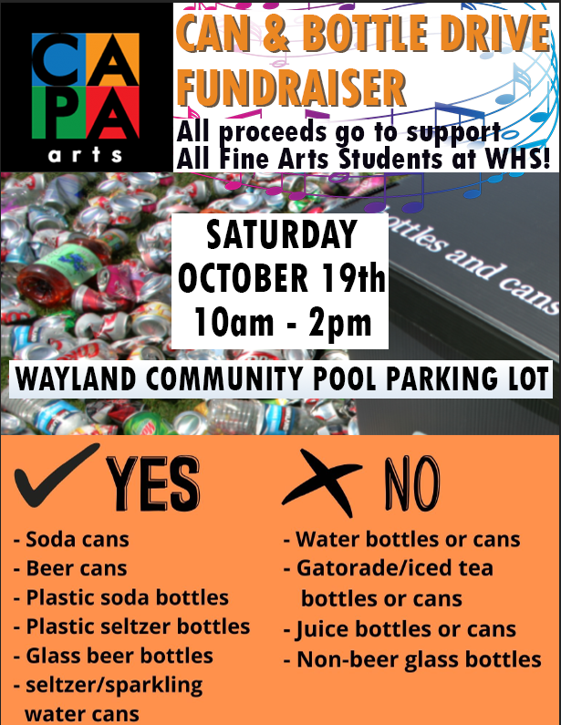 The CAPA Bottle and Can Drive – Saturday, October 19th